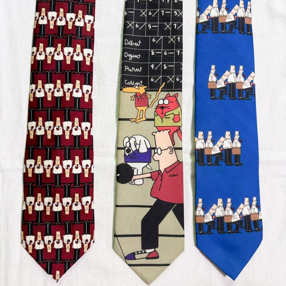 Vintage Dilbert Softwear Neckties - 3 Tie Lot - Comic Cartoon Dogbert